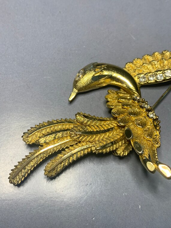 WONDERFUL Large PARADISE PHOENIX Bird Brooch Gold… - image 4