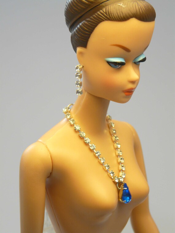 Barbie Repro Vintage FR Handmade Necklace Earrings Rhinestone Jewelry NE100015