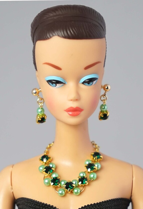 Barbie Repro Vintage FR Handmade Black Necklace Earrings Jewelry Set NE100069