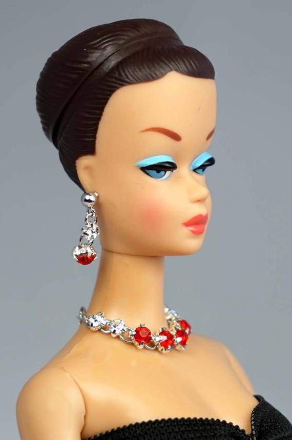 Barbie Repro Vintage FR Handmade Black Necklace Earrings Jewelry Set NE100069