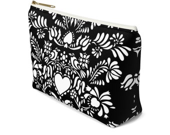 LOVE BIRD Papel Picado Inspired Damask / Accessory Pouch with T-Bottom