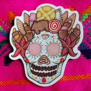 OFRENDA Pan Dulce / Mexican Sweet Bread Sugar Skull VINYL 3&quot; Sticker / Stationery Planner Notebook Sticker
