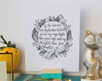 Isaiah 55:9 Print Bible Verse As the heavens are higher Art 5x7 8x10 Digital Wall Art Gift