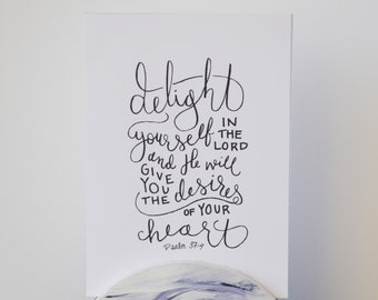 Psalm 37:4 Print Bible Verse Delight Yourself in the lord Art 5x7 8x10 Digital Wall Art Gift