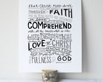 Ephesians 3:17-19 Printable Bible Verse Art Print 8x10 Digital Wall Art Gift