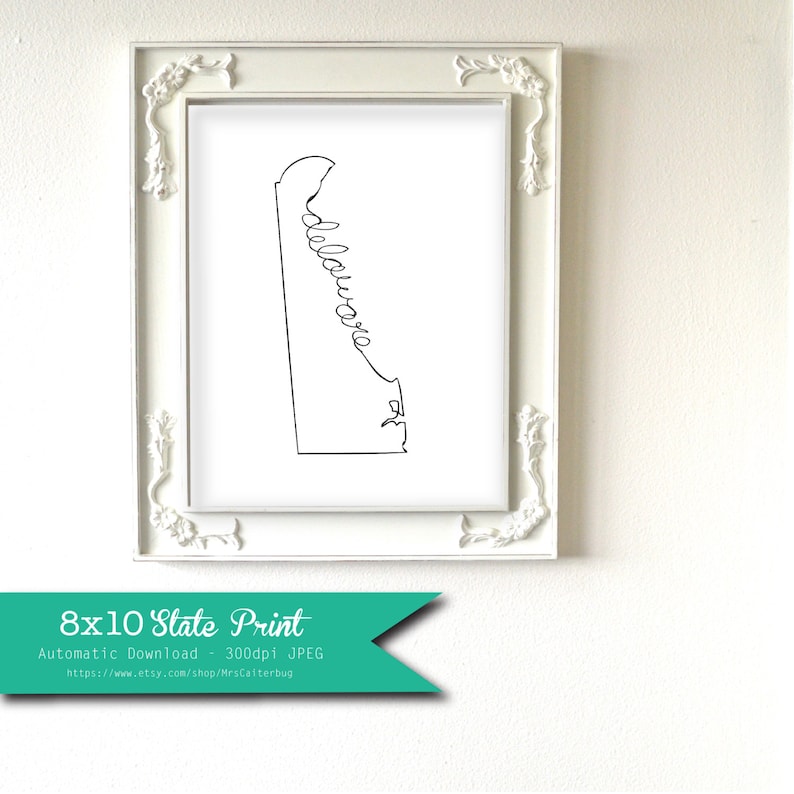 Printable Delaware State Art Print 8x10 Digital Wall Art Gift image 1