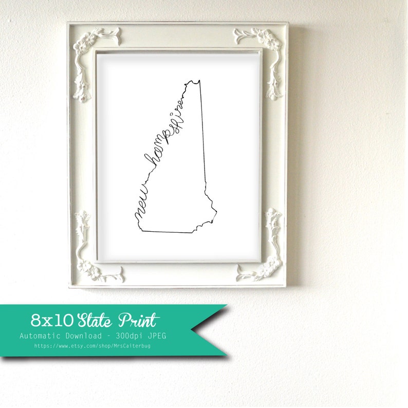 Printable New Hampshire State Art Print 8x10 Digital Wall Art Gift image 1