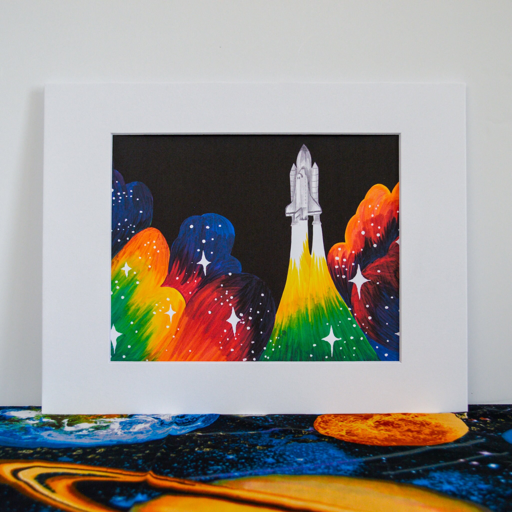 Rainbow Space Shuttle Art Print Space Themed Galaxy Wall Art Rocket ...