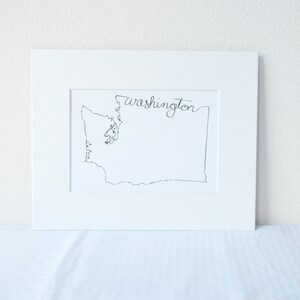 Washington Art Print staat omtrek 5 x 7 print op 8 x 10 wit mat bord