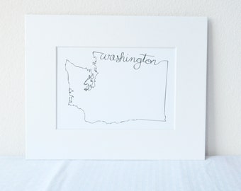 Washington Art Print State Outline 5x7 Print in 8x10 White Mat Board