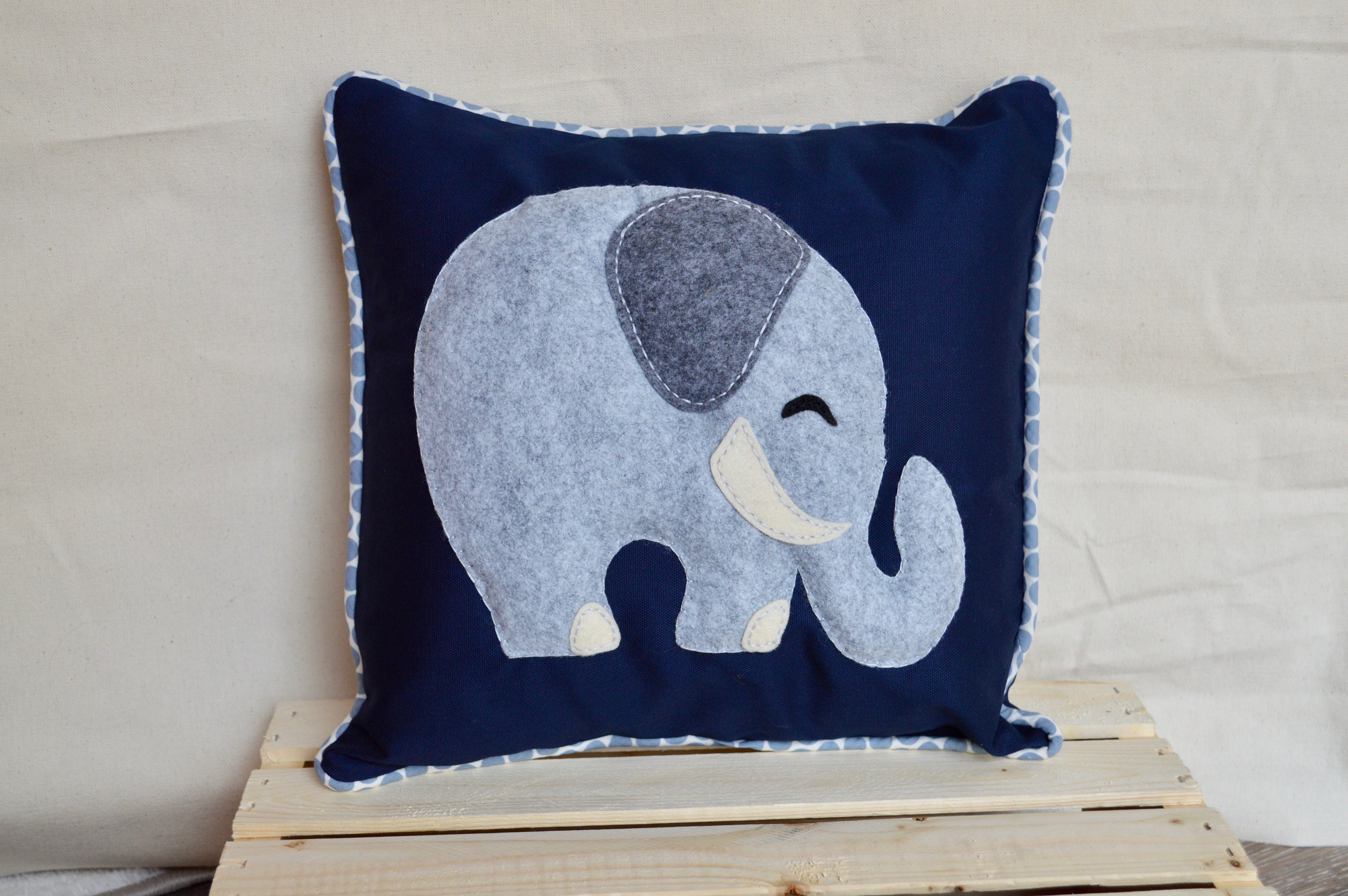 Elephant Pillow Cover Navy Gray Polka Dot Nursery Decor Etsy