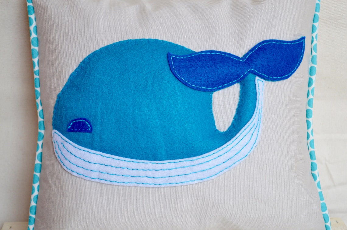 Whale Pillow Cover Blue Gray Turquoise Polka Dot Under the Sea Etsy