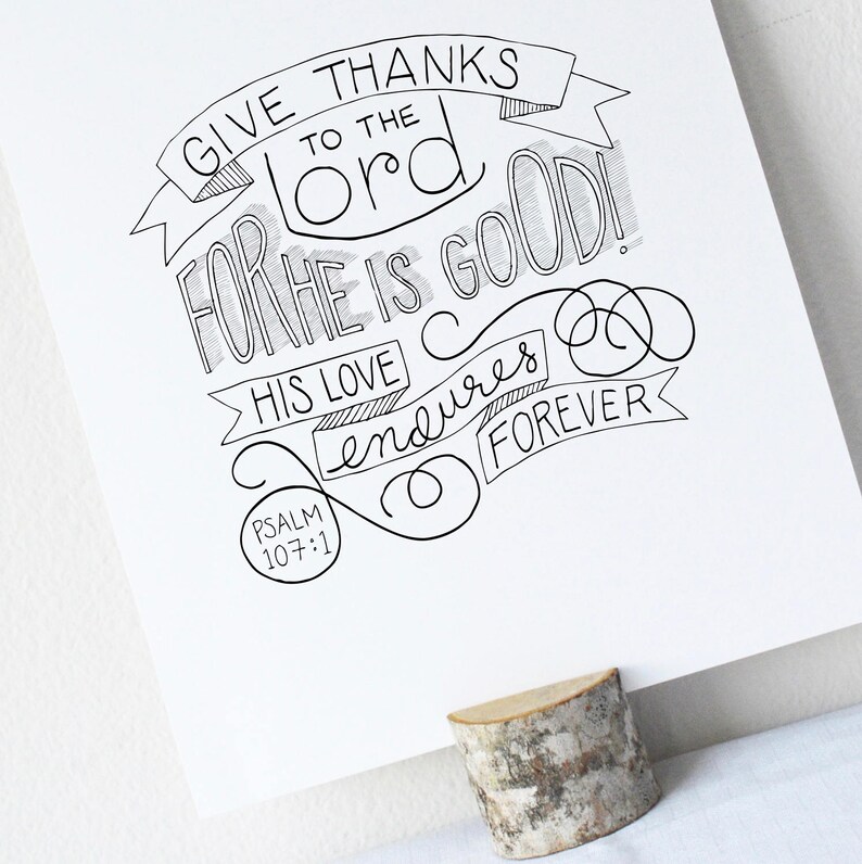 Psalm 107:1 Printable Bible Verse Art Print 8x10 Digital Wall | Etsy