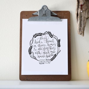 Acts 2:46 Printable Bible Verse Art Print 8x10 Digital Wall Art Gift