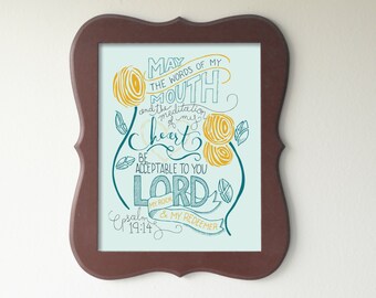 Psalm 19:14 Printable Bible Verse Art Print 8x10 Digital Wall Art Gift