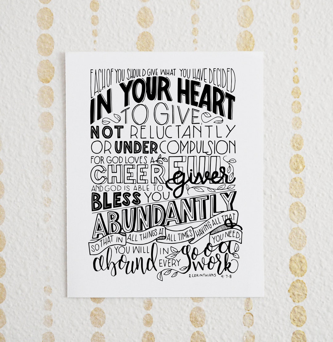 2 Corinthians 9:7-8 Printable Bible Verse Art Print 8x10 Digital Wall ...