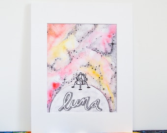 Luna Moon Landing Lunar Module Art Print Space Themed Galaxy Wall Art