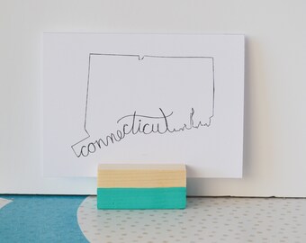 Connecticut Art Print State Outline 5x7 Print in 8x10 White Mat Board