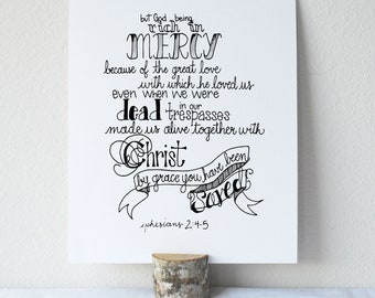 Ephesians 2:4-5 Printable Bible Verse Art Print 8x10 Digital Wall Art Gift