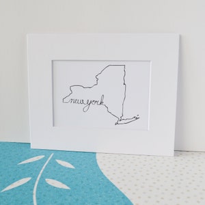 New York Art Print State Outline, 5x7 Print in 8x10 White Mat Board image 5