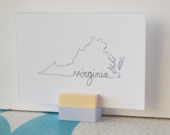 Virginia Art Print State Outline 5x7 Print in 8x10 White Mat Board