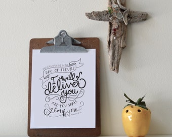 Psalm 50:15 Printable Bible Verse Art Print 8x10 Digital Wall Art Gift