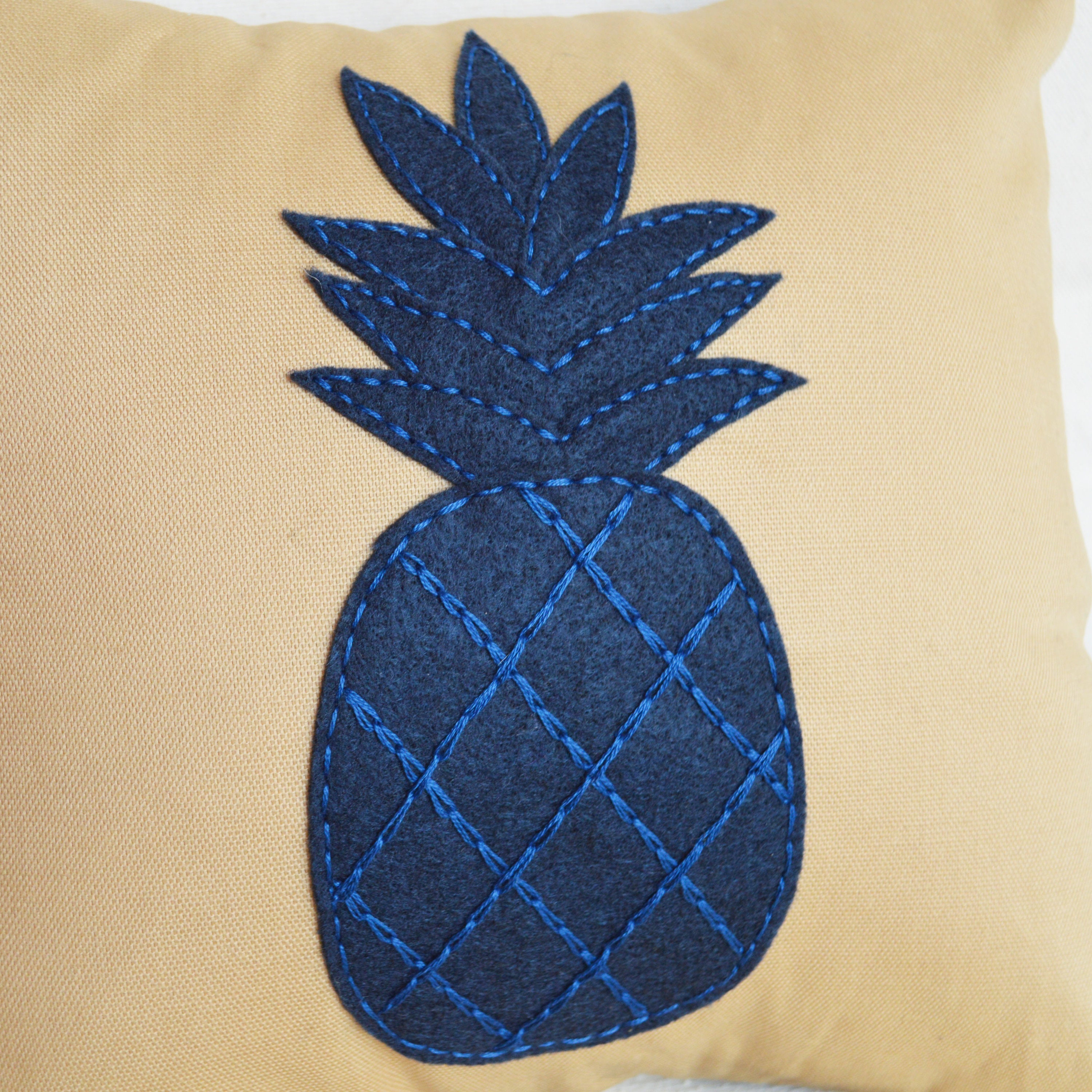 Pineapple Throw Pillow Navy Tan Beige Home Decor Embroidered | Etsy