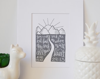 Jeremías 29:13 Imprimir Versículo bíblico Me buscaréis y me hallaréis, porque me buscaréis de todo vuestro corazón Arte 5x7 8x10 Arte de pared digital Regalo