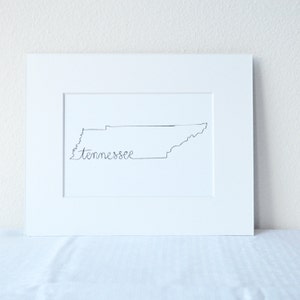 Tennessee Art Print staat omtrek, 5 x 7 print op 8 x 10 wit passe-partout bord