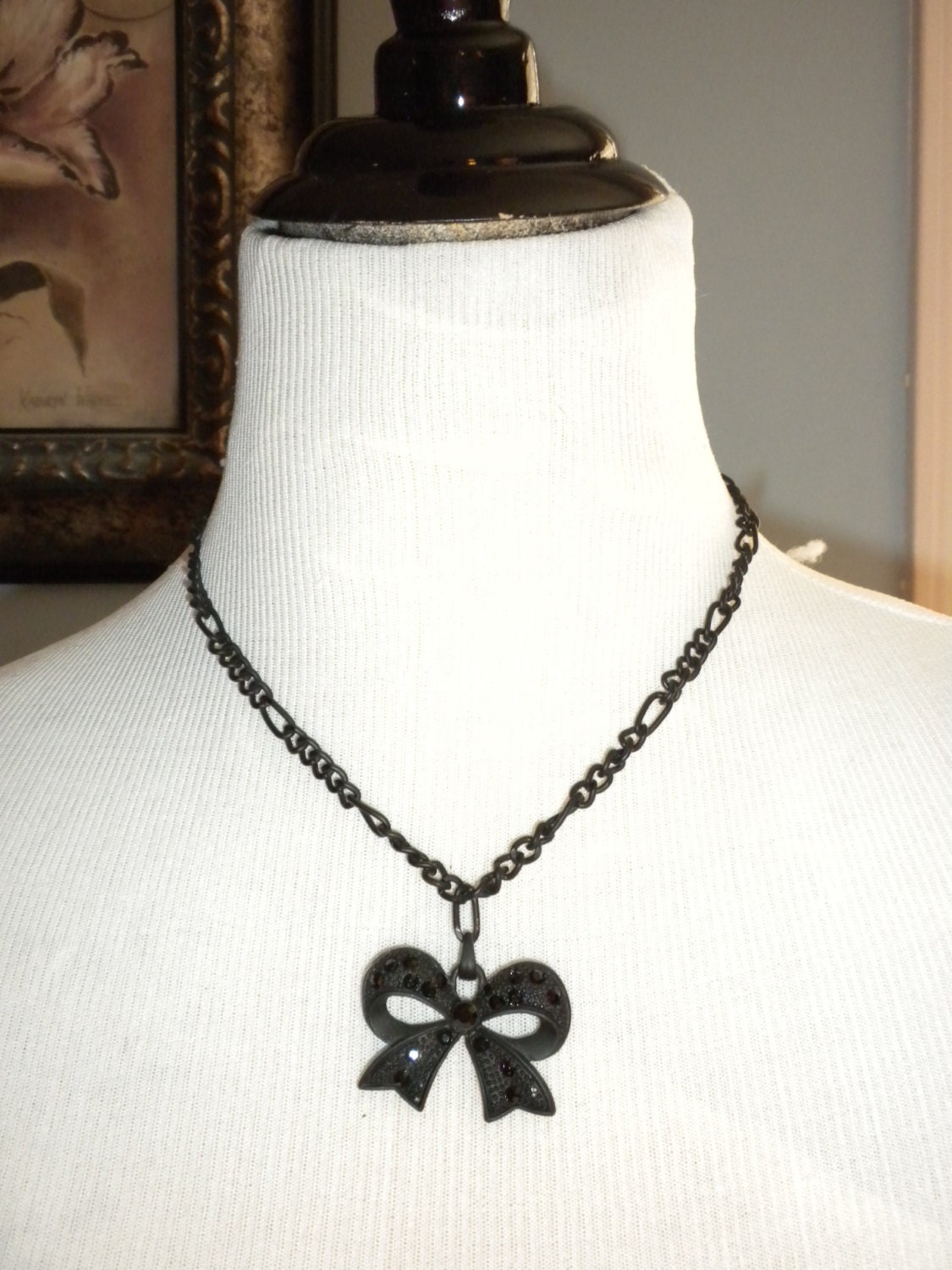 MATTE BLACK BOW necklace Etsy