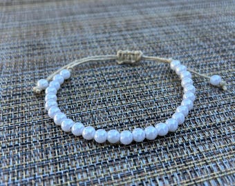 Handmade Hemp Anklet with Faux Pearls, Adjustable Boho Bracelet