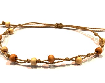 Wood Bead Adjustable Ankle Bracelet Man Ankle Bracelet Beach Bracelet for Man or Woman Ankle Bracelet for Woman
