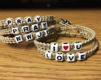 Personalized Gift Hemp Bracelet, Name Ankle Bracelet, Wwjd Bracelet Ankle Bracelet, Beach Jewelry, Hemp Boho Bracelet, Hemp Jewelry,