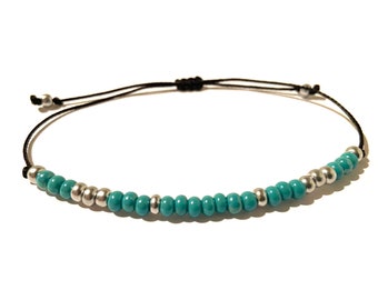 Polyester Beaded Boho Bracelet Mens Jewelry Metallic Silver Mens Bracelet Stackable Bracelet Christmas Stocking Stuffer Turquoise Bracelet