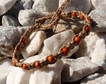 Wood Hemp Ankle Bracelet Beaded Hemp Anklet Beaded Bracelets, Hemp Jewelry, Anklet, Mens Ankle Bracelet
