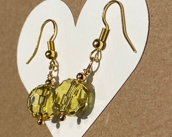 Gold Crystal Bead Dangle Earrings