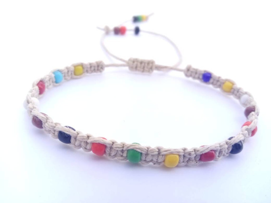Colorful Adjustable Beaded Thin Hemp Bracelet Handmade Beaded Etsy