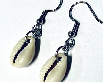 Cowrie Shell Dangle Earrings: Hypoallergenic Stainless Steel
