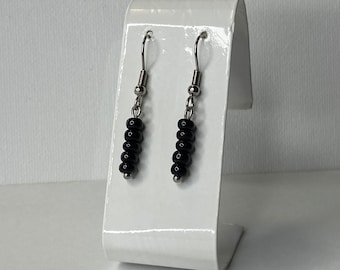 Black Earrings Dangle Bead Drop Earrings, Beaded Stick Earrings, Stainless Steel Earrings, Bridesmaid Gifts, Earrings for Her