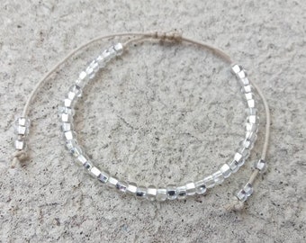 Clear Seed Bead Hemp Ankle Bracelet Custom Jewlery Hemp Anklet Nautical Jewelry Beaded Anklets Handmade Bracelets