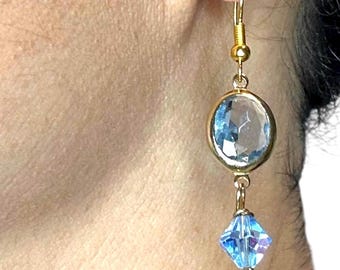 Blue Crystal Dangle Earrings, Drop Earrings