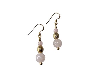Gold Rose Quartz Dangle Earrings, Christmas Gifts, Drop Earrings, Small Dangle Earring