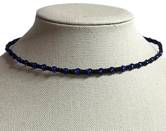 Mens Sapphire Hemp Choker Necklace or Beaded Hemp Ankle Bracelet Mens Jewelry Bracelet Hemp Necklace