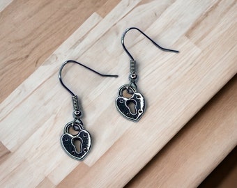 Lock Heart Dangle Earrings, Valentines Day Drop Earrings Handmade Earrings, Jewelry