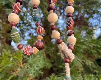 Wood Choker Colorful Hemp Necklace Hippie Handmade Jewelry Boho Bead and Loop Necklaces