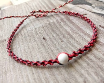 Spiral Howlite Tie Choker Black Red Hemp Necklace, Macrame Necklaces, Hemp Gemstone Custom Jewelry Gifts for Mens or Women