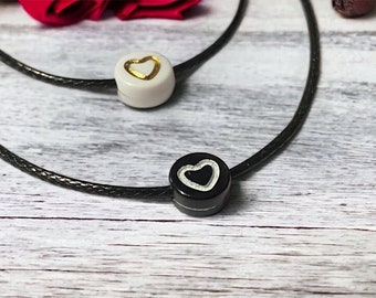 Heart Necklace Gold Black Heart Bead Necklace