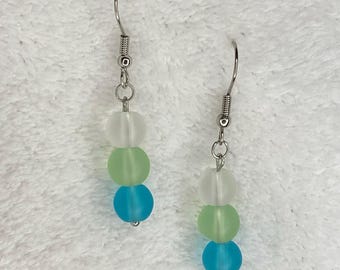 Sea Foam Frosted Bead Earrings Dangle Sea Glass Drop Earrings Hypoallergenic Earrings for Her