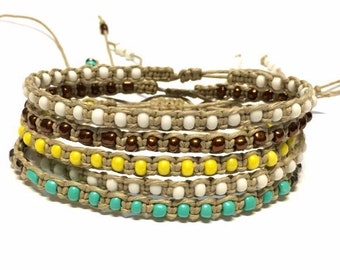 Beaded Hemp Ankle Bracelet: Adjustable Macrame Boho Anklet
