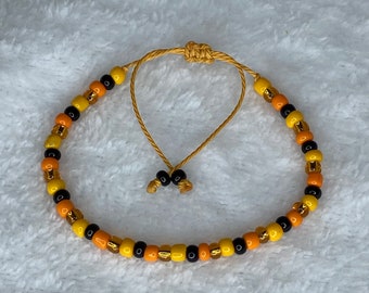 Spooky Beaded Bracelets, Orange Black Jewelry Handmade, Halloween Jewelry, Adjustable Ankle Bracelet Boho Jewellery